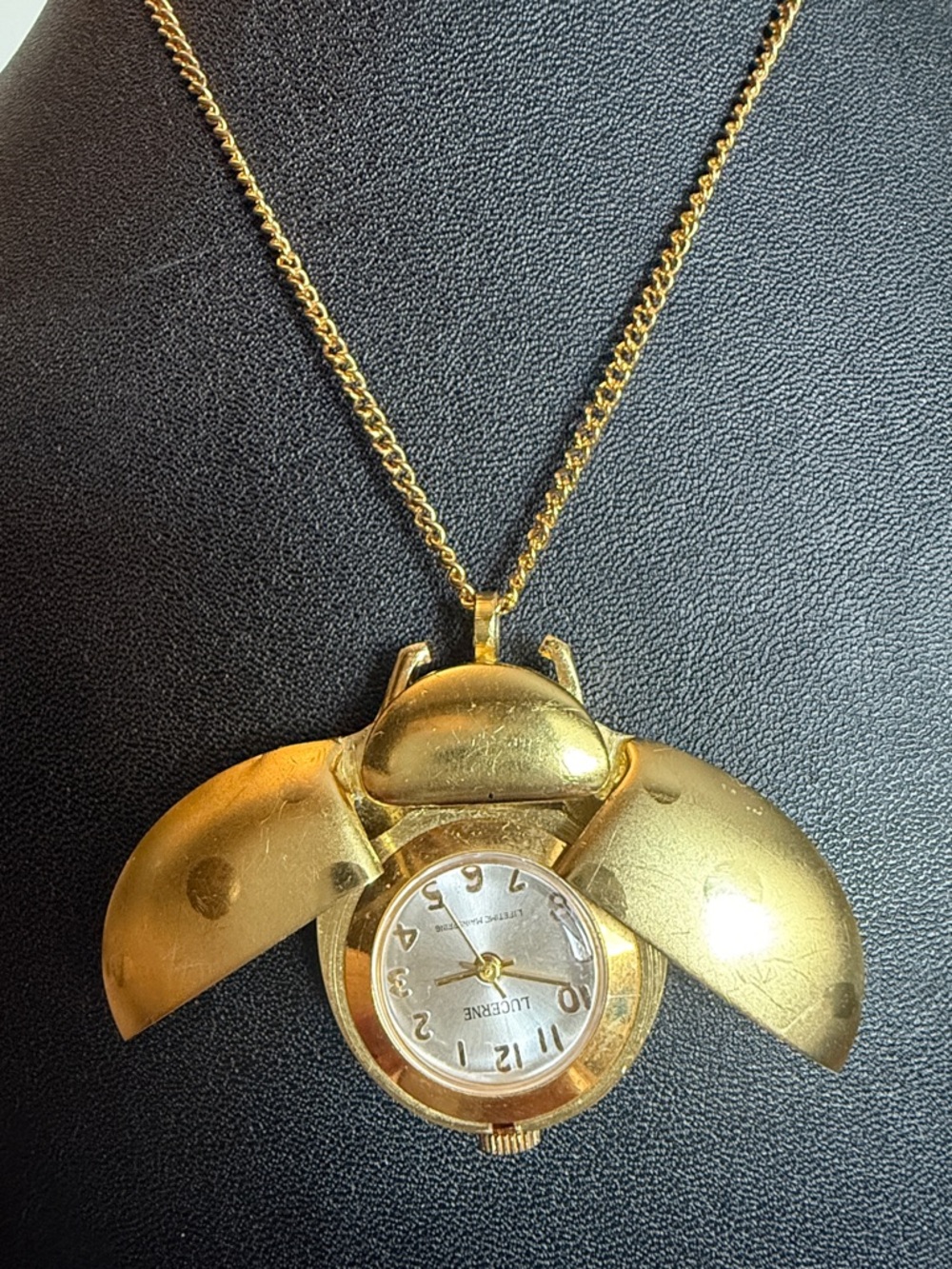 Vintage Gold Ladybug Locket Necklace with Hidden Watch - Women's Jewelry